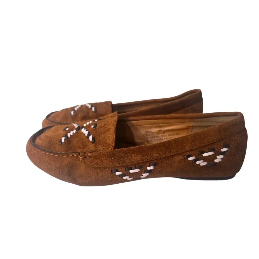 Comfortview Elia Brown Suede Fabric Loafers Whipstitch Moc Toe Mens 12WW